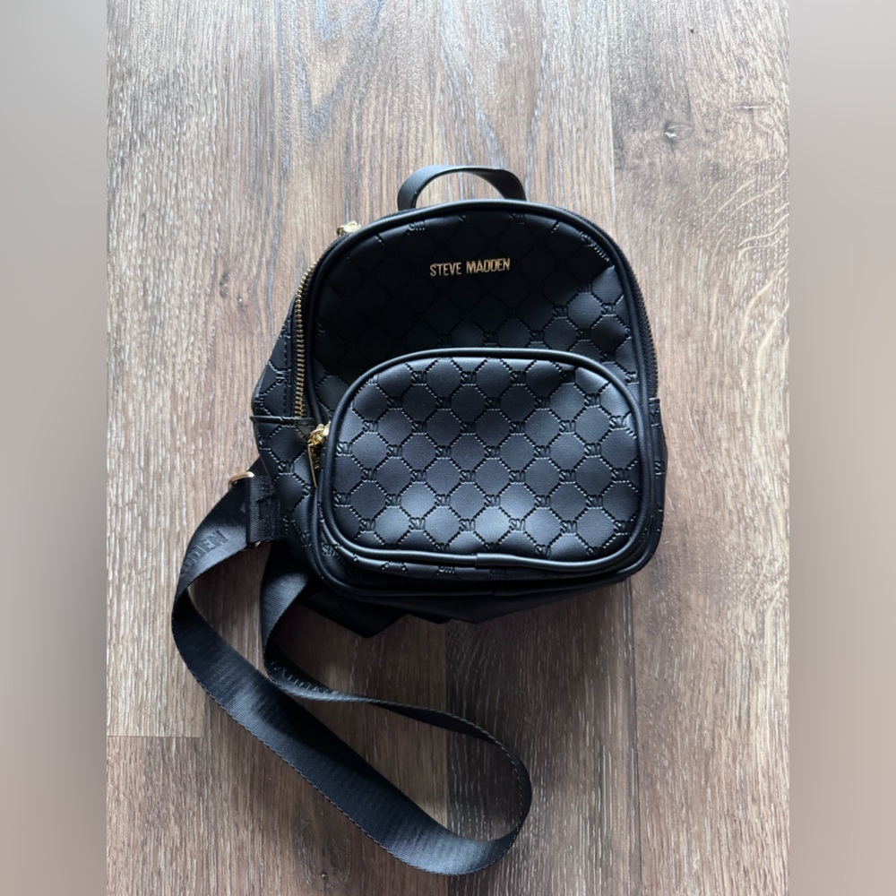 Steve Madden Black Quilted Mini Crossbody Backpack
